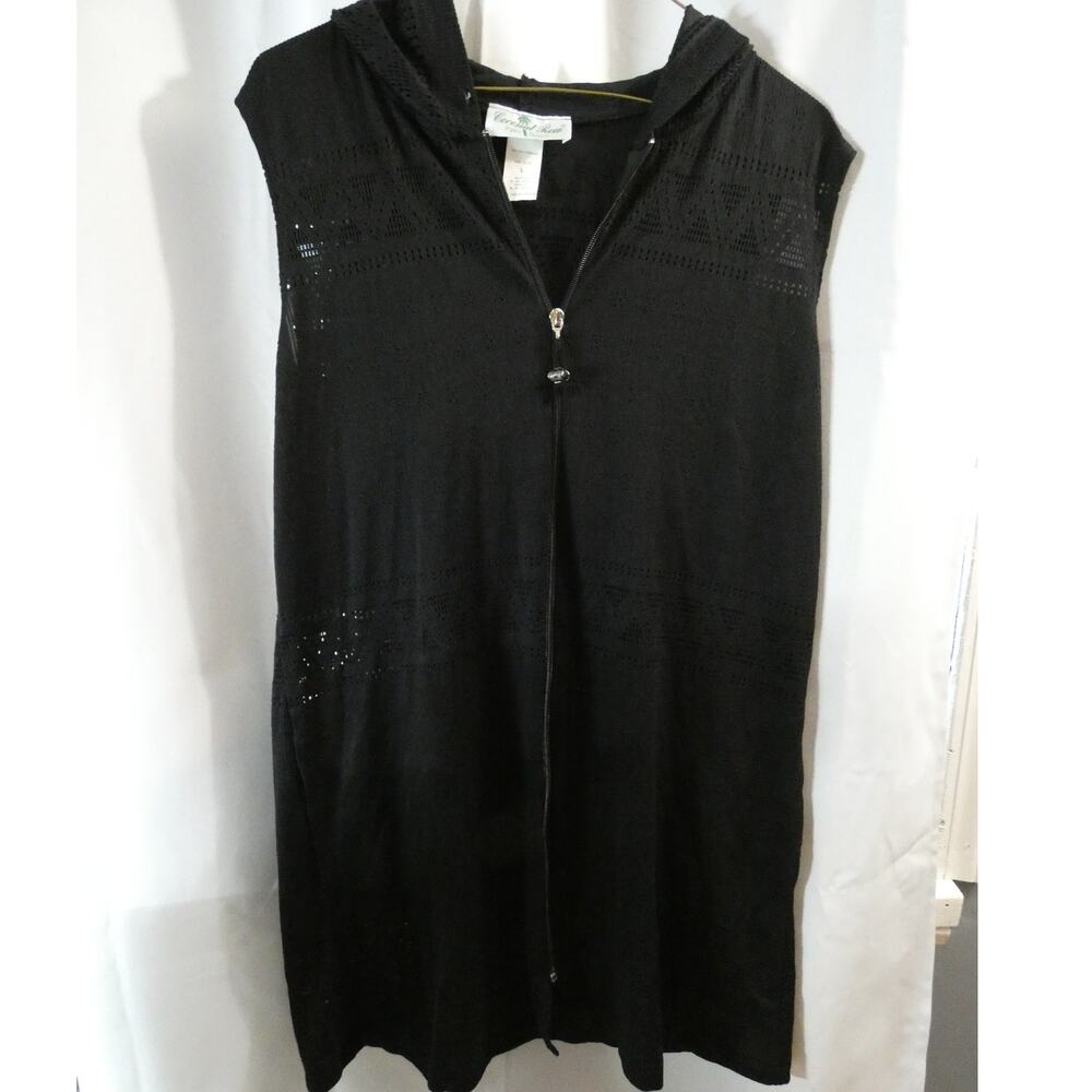 Coconut Row Palm Beach Women's Bathing Suit Cover Up Black Zip Hooded